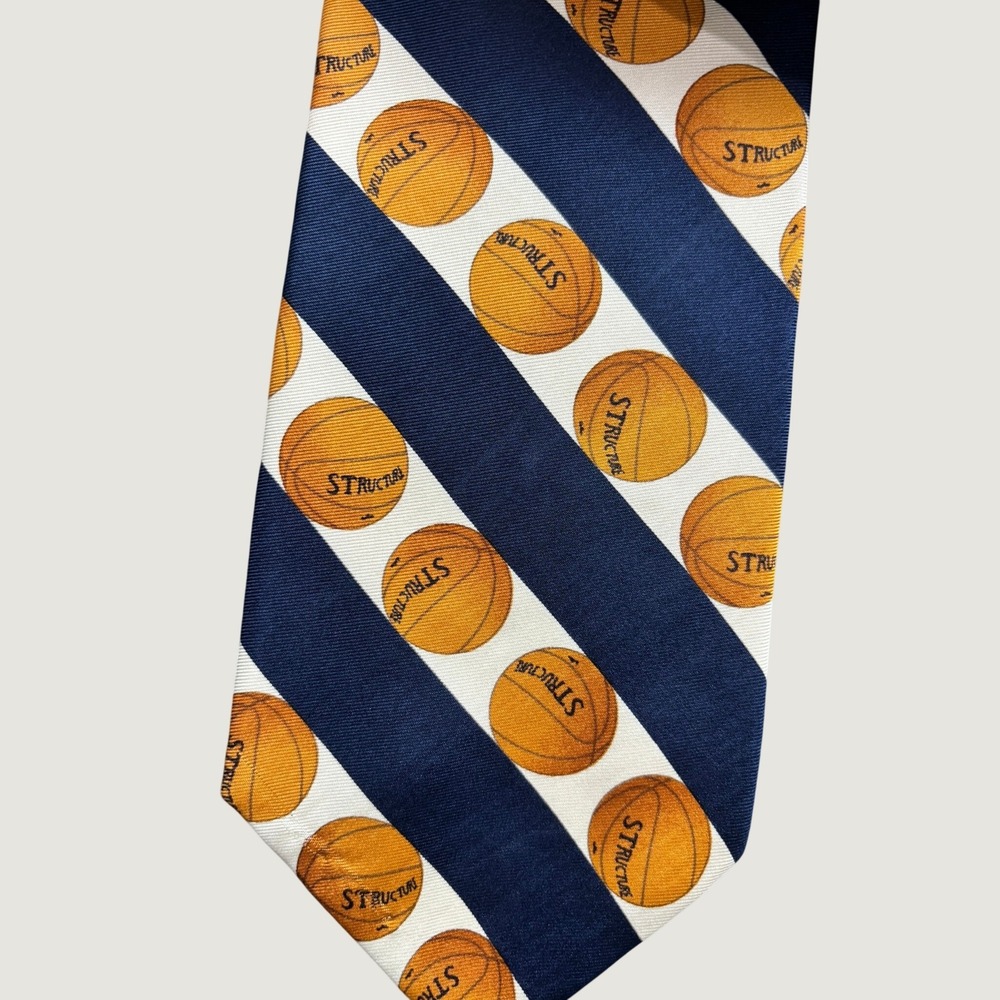 Structure Basketball Necktie Mens 57" Blue White Striped Sports Novelty Silk